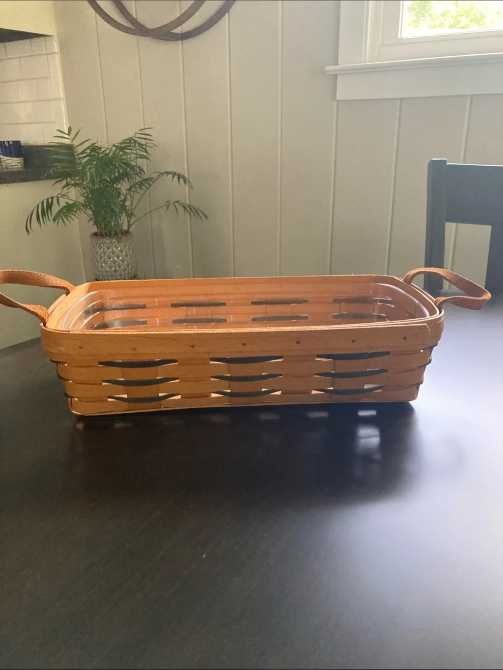 Longaberger Rectangular Slatted Handled Basket in Light Brown